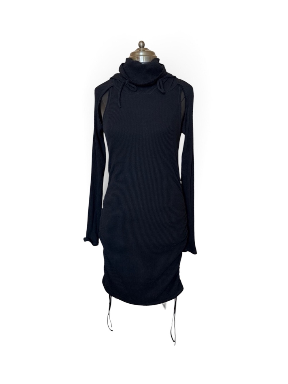 Darker wavs , dolls kill .. Black Long-Sleeve Turtleneck Cutout Drawstring Dress